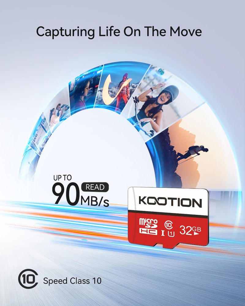 Kootion بطاقة micro SD بسعة 32 جيجابايت من KOOTION - عبوة من 2، بطاقة micro SDHC من الفئة 10، بطاقة ذاكرة UHS-I، بطاقة TF عالية السرعة، C10، U1، 32 جيجابايت - Image 5